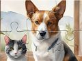 Jeu Puzzle : Peinture à l'huile chien et chat  en ligne