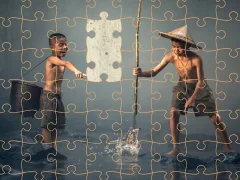Jeu Children Fishing Teamwork Jigsaw en ligne