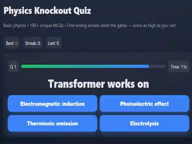 Jeu Physics knowledge quiz en ligne