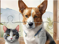 Jeu Puzzle : Peinture à l'huile chien et chat  en ligne