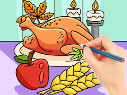 Jeu Livre de coloriage : Repas de dinde de Thanksgiving  en ligne